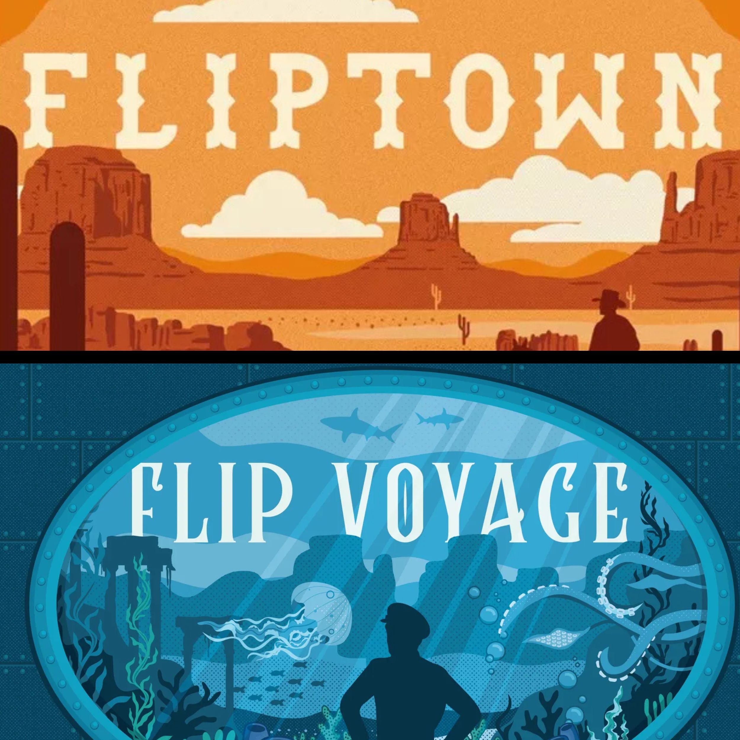 Fliptown e Flip Voyage: giochi da tavolo flip-and-write a poker deck