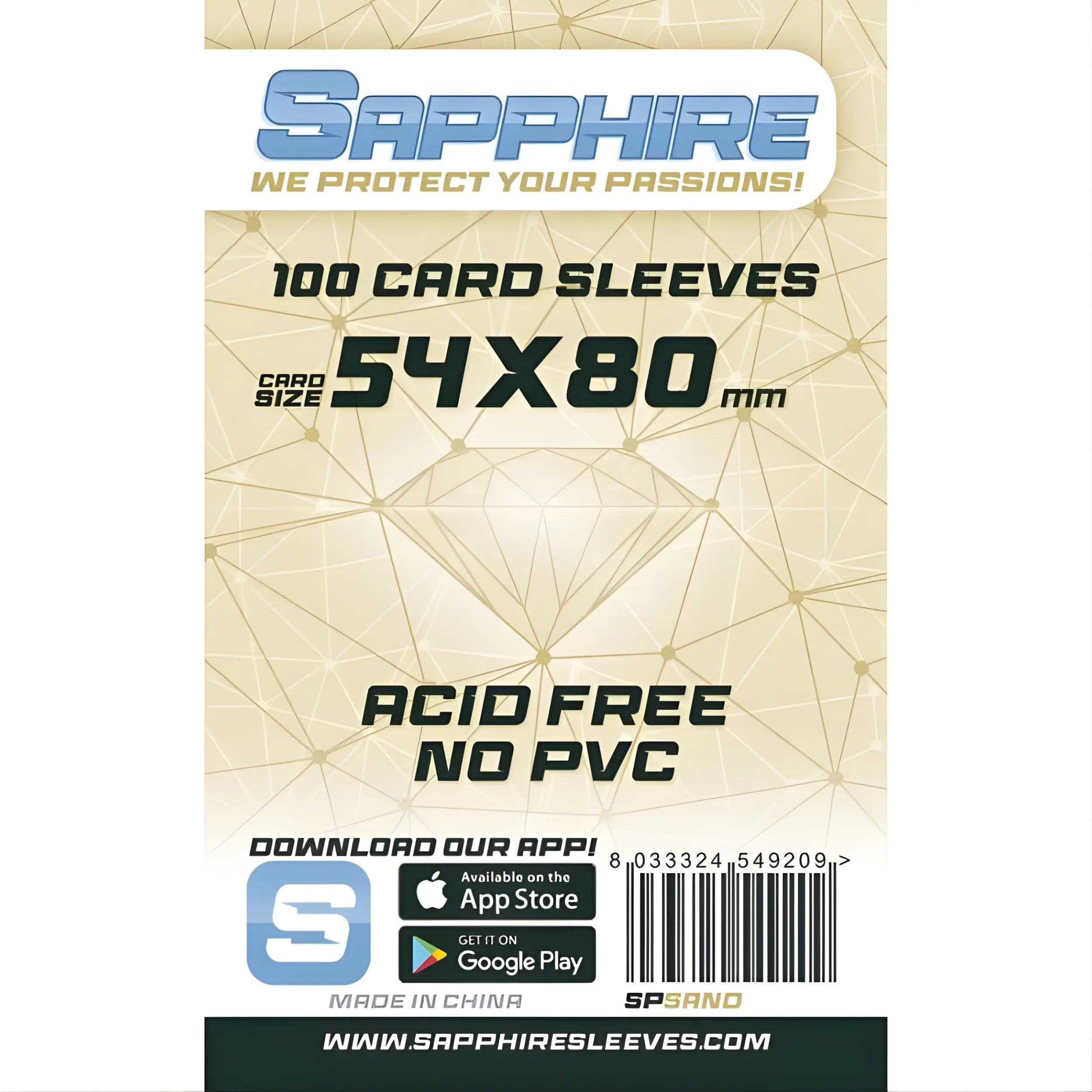 Sapphire SAND 54x80 mm Sleeves – 100 Protective Sleeves – FroGames