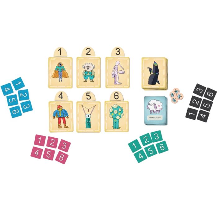 Componenti del gioco Kikakè: carte illustrate, blocco per appunti e matite su tavolo di legno
SEO Focus: Componenti del gioco di società Kikakè - carte, blocco appunti e matite