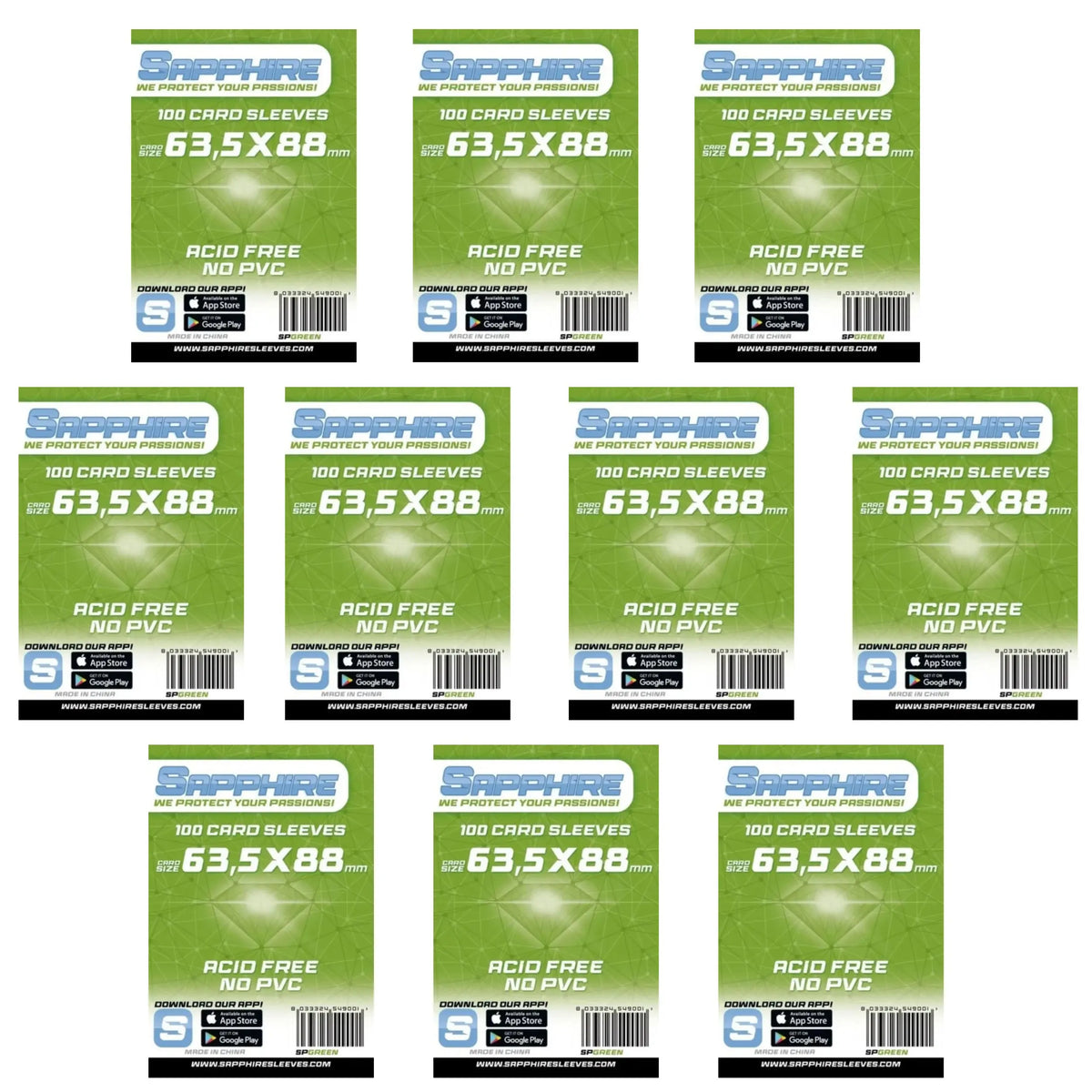 10 Pack Bustine Sapphire 63,5 × 88 mm – Verde (63,5x88)