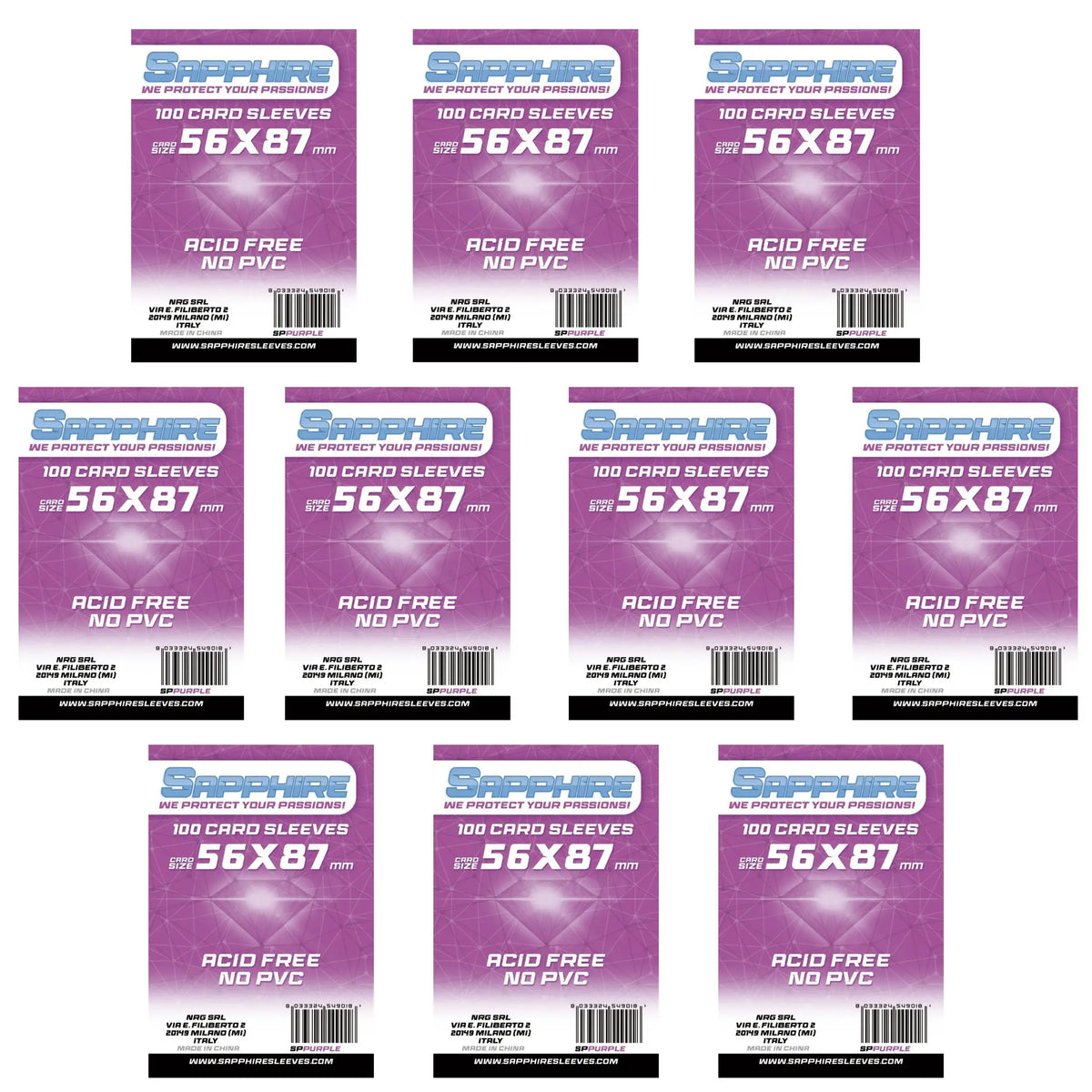 Bustine Sapphire 56×87 mm – Purple - 10 Pack